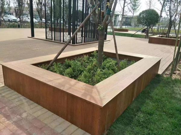 石家庄竹木树池坐凳定做安装案例